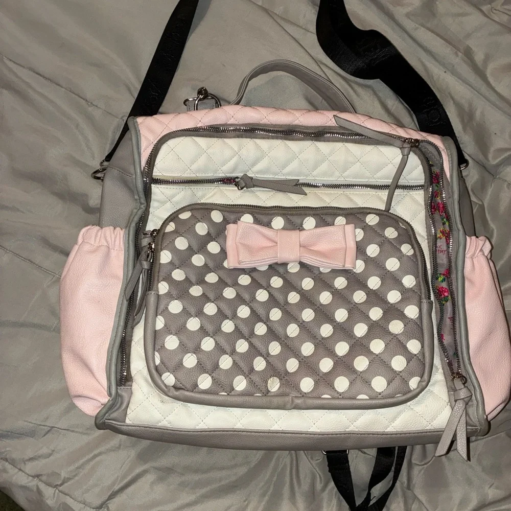 Betsey Johnson Pink and White Quilted Baby Bag